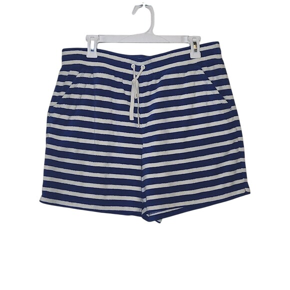 T By TALBOTS Women's Blue & White Striped Terry Cloth Coast Beach Shorts Size L - Picture 2 of 5